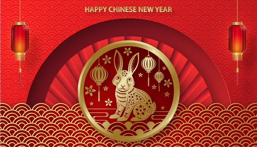 2023兔年中国风新年春节剪纸风节日宣传插画海报背景展板AI素材【103】
